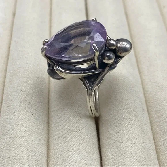 Sterling Silver Large Purple Sapphire Stone Statement Ring